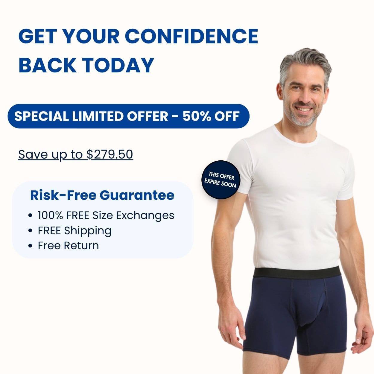 Men's Ultra-Absorbent Incontinence Boxer Briefs